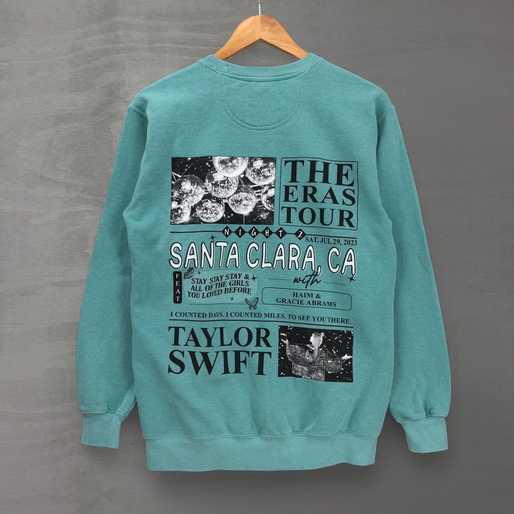 Comfort Colors Taylor Swift Eras Tour Sweatshirt Teal Santa Clara Night 2 Small